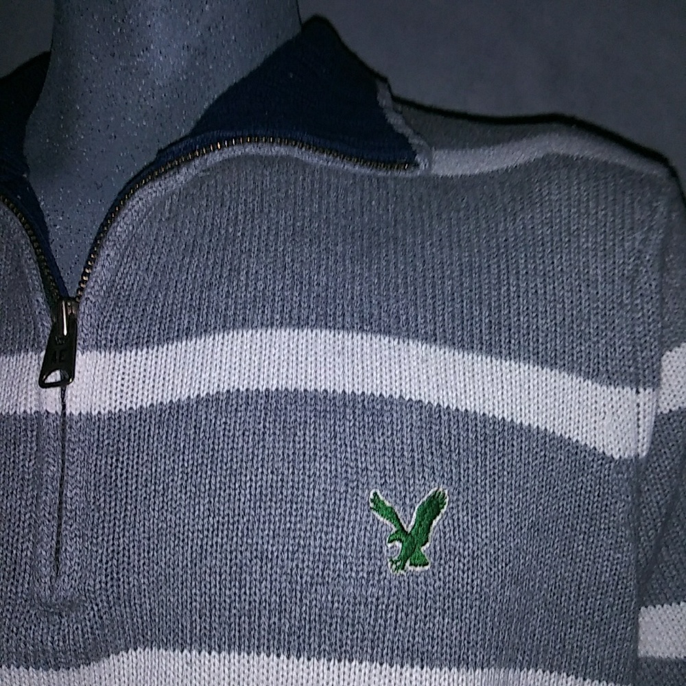 AE, Heather gray and white striped.